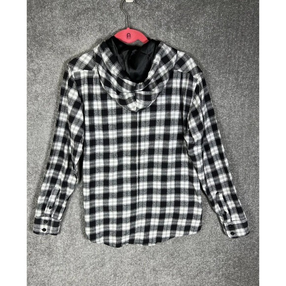 Amplify Lightweight Hooded Button Up Flannel Shirt Mens Large‎ Long Sleeve Black - Picture 2 of 15